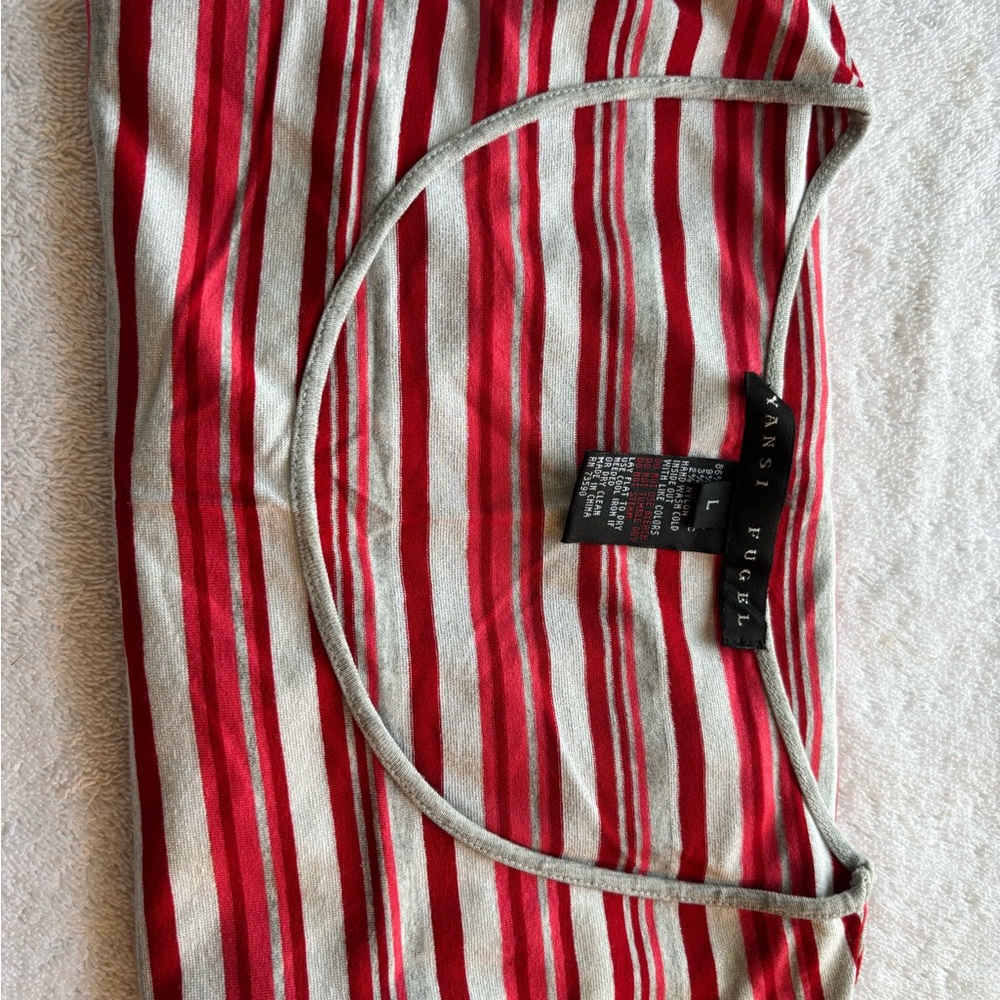 Yansi Fugel Red and Gray Striped Shirt Size Large